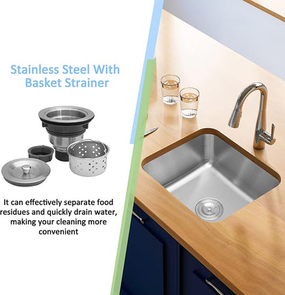 Bar Sink, 18" x 16" x 8" Undermount Kitchen Sink,T-304S Stainless Steel RV Kitchen Sinks, Small Kitchen Sinks With Sink Drain Strainer, Use at Rv, Bar,Outdoor, Laundry and Utility,Bathroom
