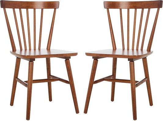 SAFAVIEH Home Collection – Winona Set of 2 Walnut Windsor Farmhouse Dining Chairs, Spindle Back Wood Chairs, Classic Casual Seating (DCH8500G-SET2)