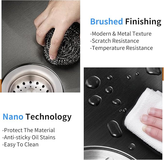 Black Kitchen Sink Workstation, 25x22 Inch Stainless Steel Drop In Modern Large Single Bowl Workstation Sink Accessory Combo-SS Grid,Drying Rack,Cutting Board,Soap Dispenser, Drain Strainer Set