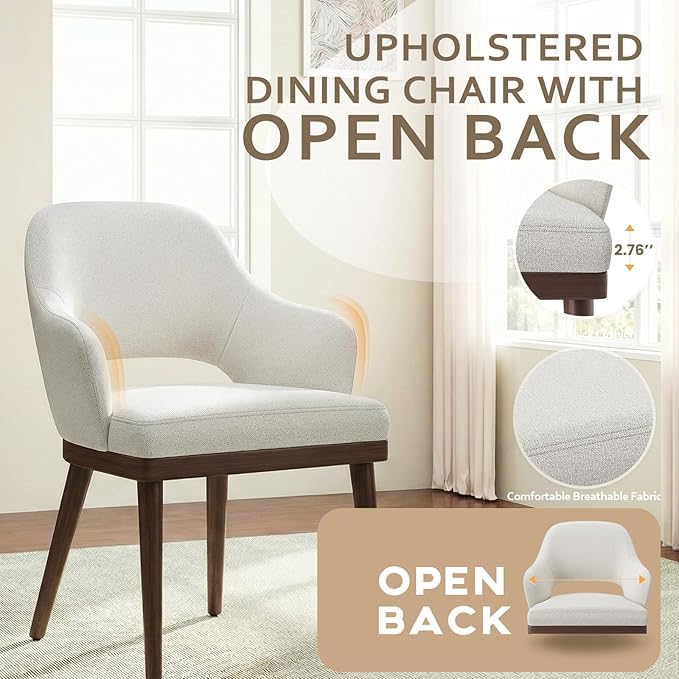 MALOL Wooden Dining Chairs Set of 6, Modern Fabric Upholstered Dining Room Chair, Kitchen Side Chairs, Farmhouse Dinner Chair with Open Back for Kitchen, Beige