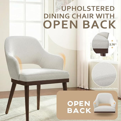 MALOL Wooden Dining Chairs Set of 2, Modern Fabric Upholstered Dining Room Chair, Kitchen Side Chairs, Farmhouse Dinner Chair with Open Back for Kitchen, Beige