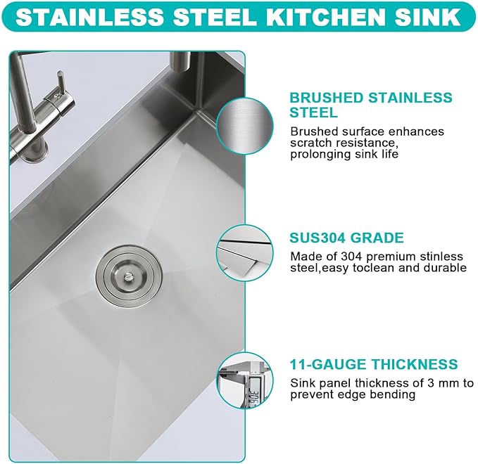 25 Inch Undermount Kitchen Sink, 304 Stainless Steel Single Bowl with Bottom Grid & Roll-Up Drying Rack, 9" Deep Handmade Utility Sink for Kitchen Laundry RV Outdoor (25"x18"x9")