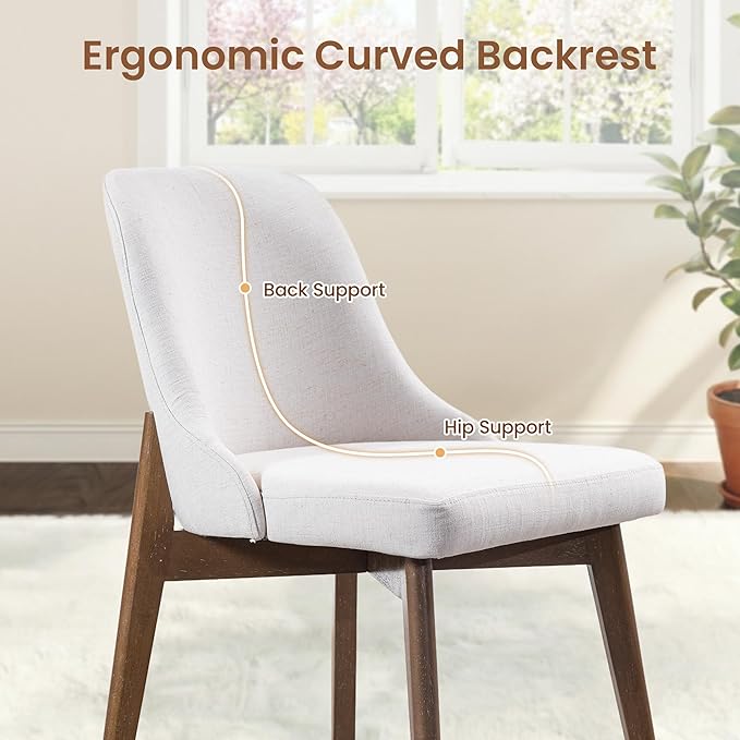Casaphoria Dining Chairs Set of 2, Mid Century Modern Upholstered Kitchen Chairs with Solid Wood Legs, Ergonomic Accent Side Chair for Living Room, Desk, Bedroom and Vanity, Beige and Oak
