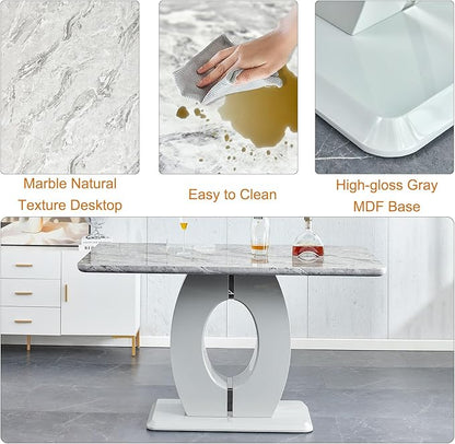 gopop Bar Height Dining Table,Marble Dining Table for 6,1.77-inch Thick Marbleized Textured Tabletop with High-Gloss MDF Base,Counter Height Table Ideal for Pub Bar Gatherings at Home