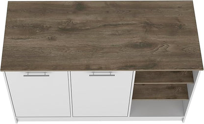 GOWE Ginger Kitchen Island, Three Open Shelves, Two Cabinets -White/Dark Brown