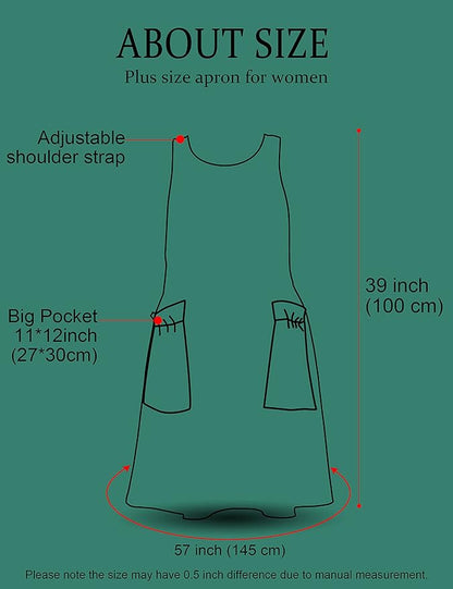 Big Plus Size Aprons for Women with Pockets Cotton Linen Baking Kitchen Cooking