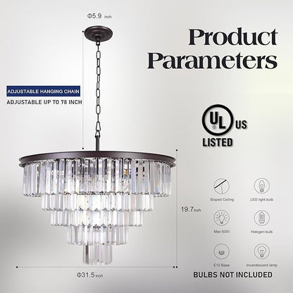 Modern Crystal Chandelier - Luxury 5-Tier Contemporary Pendant Ceiling Lamp Fixture for Dining Room, Living Room, Hotel - Oil Rubbed Bronze Finish