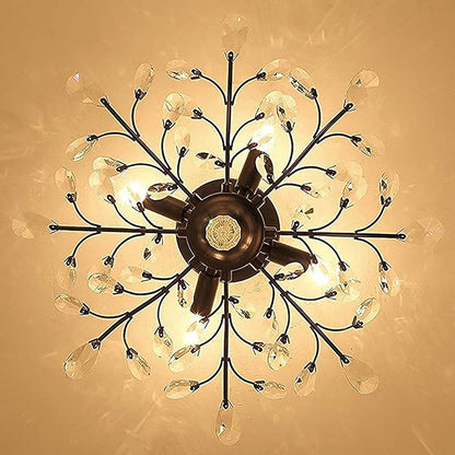 Ganeed Crystal Chandeliers,Vintage K9 Clear LED Ceiling Lighting,Edison Pendant Light Flush Mounted Fixture with 4 Light for Living Room Dinning Room Restaurant Porch Hallway (Black)