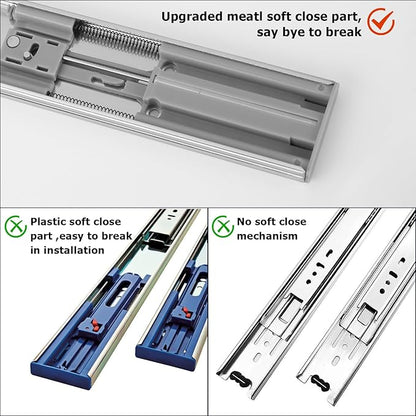 LONTAN 15 Pairs 22 Inch Soft Close Drawer Slides Heavy Duty Dresser Drawer Glides Metal Ball Bearing Full Extension Kitchen Cabinet Rails 100 LB Capacity