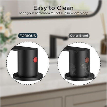 FORIOUS Matte Black Bathroom Faucets 3 Hole, 8 Inch Widespread Bathroom Sink Faucet with Pop-up Drain and Cupc Supply Lines, 2-Handle for Vanity, Hotel Restroom