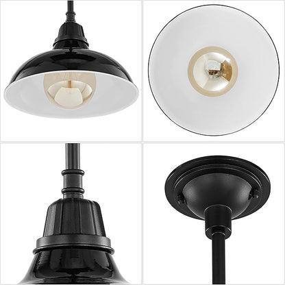 JONATHAN Y 12.25" Black 1-Light Farmhouse Indoor/Outdoor LED Pendant Iron Hanging Light, and Black Metal Shade, Rustic Ceiling Lamp for Kitchen Island, LED Bulb Included (JYL7611B)