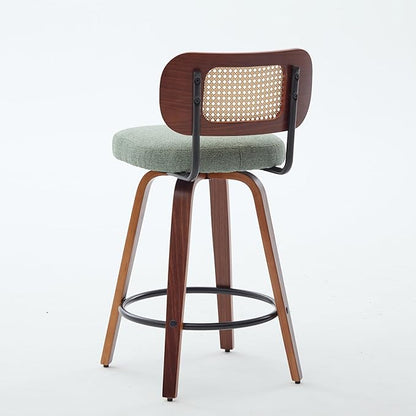 Modern Dining Chair Mid-Century Swivel Counter Height Bar Stools with Upholstered Seat, Sturdy Stable Walnut Craftsmanship for Kitchen Island Dining Room Furniture,Green-Foam-setof3