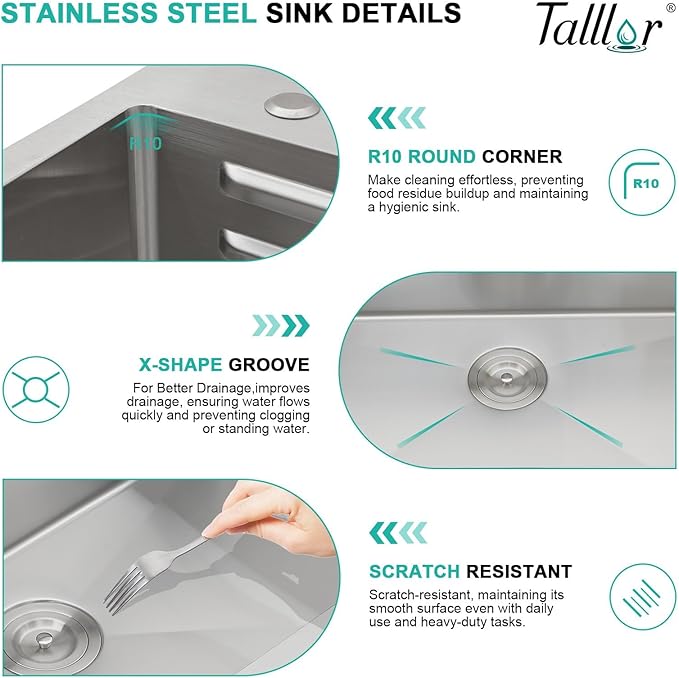 33x22 Drop In Stainless Steel Kitchen Sink with Faucet, Single Bowl Topmount Sink 16 Gauge, Waterfall Feature & Cup Washer, Workstation Accessories for Residential Kitchen #TLWF-0002