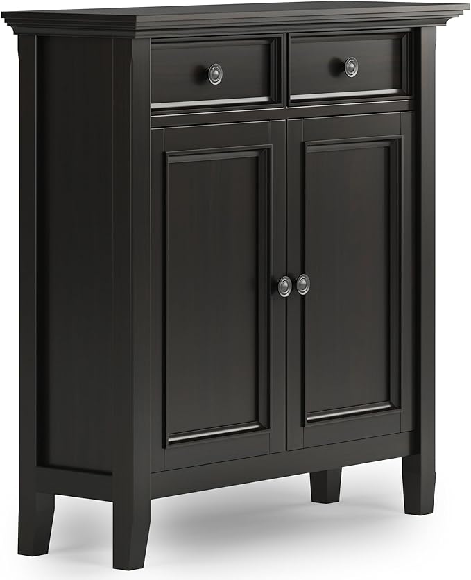 SIMPLIHOME Amherst 36-inch Wide Transitional-Style Storage Cabinet in Hickory Brown with Drawers and Adjustable Shelves for Entryway or Living Room