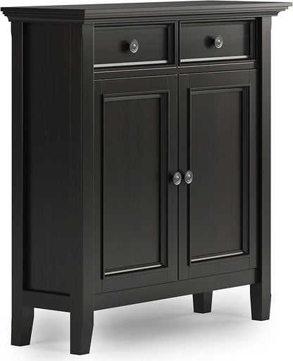 SIMPLIHOME Amherst 36-inch Wide Transitional-Style Storage Cabinet in Hickory Brown with Drawers and Adjustable Shelves for Entryway or Living Room