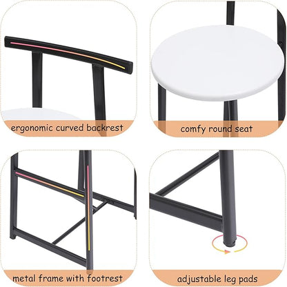 Bar Stools Kitchen Island Bar Chairs Set of 3 Metal Counter Bar stools with Backrest for Dining Pub Room (Black White)