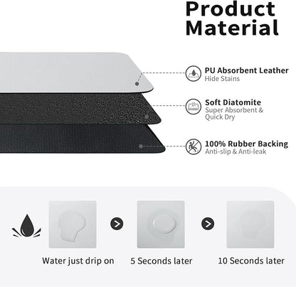 HotLive Dish Drying Mat for Kitchen Counter, Heat Resistant Drainer Mats with Non-slip Rubber Backed, Hide Stain Kitchen Super Absorbent Draining Mat, Easy to Clean Dish Rack Pad, Light Grey 18"x28"