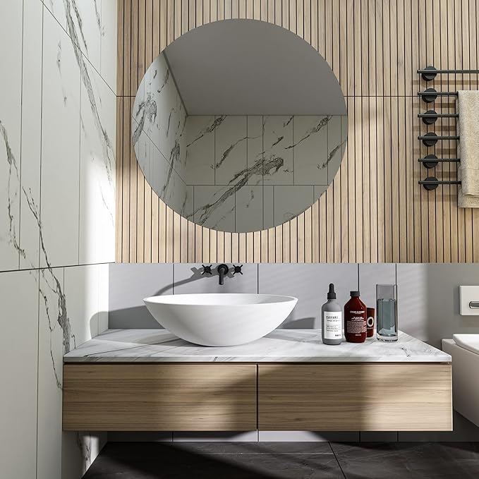 Cpingao 20" X 14" Oval Solid Surface Matte White Vessel Sink and Pop Up Drain Combo Egg Shape Above Counter Bathroom Vanity Bowl Sink, 2223
