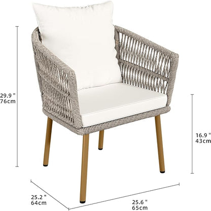 YITAHOME Outdoor Dining Single Sofa Chair, Indoor-Outdoor Wicker Bistro Chairs, PE Rattan Outdoor Armchair Seating for Patio, Backyard, Poolside, Balcony - Beige