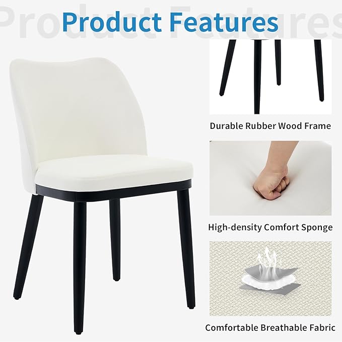 6 Dining Chairs: Upholstered Linen Dining Room Side Chairs, Chair for Dining Room with Padded Seat and Wood Legs-Modern Dining Chairs for Restaurant, Kitchen, Cafe, Living Room(Off-White)