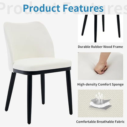 6 Dining Chairs: Upholstered Linen Dining Room Side Chairs, Chair for Dining Room with Padded Seat and Wood Legs-Modern Dining Chairs for Restaurant, Kitchen, Cafe, Living Room(Off-White)