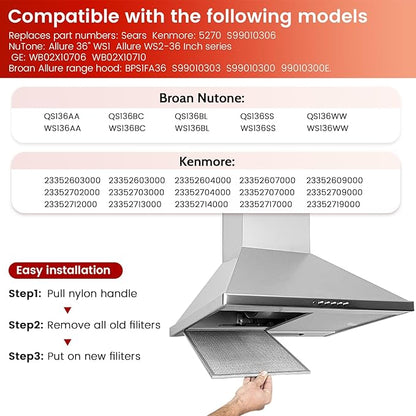 𝟮𝟬𝟮𝟲 𝙐𝙥𝙜𝙧𝙖𝙙𝙚𝙙 BPS1FA36 Aluminum Range Hood Filter by puxyblue 11-3/4" X 17-1/4" X 3/8" Replace WB02X10706 S99010300 AP5613213 Fit for Broan QS1 Series NuTone WS1 Series Kenmore 233 Series