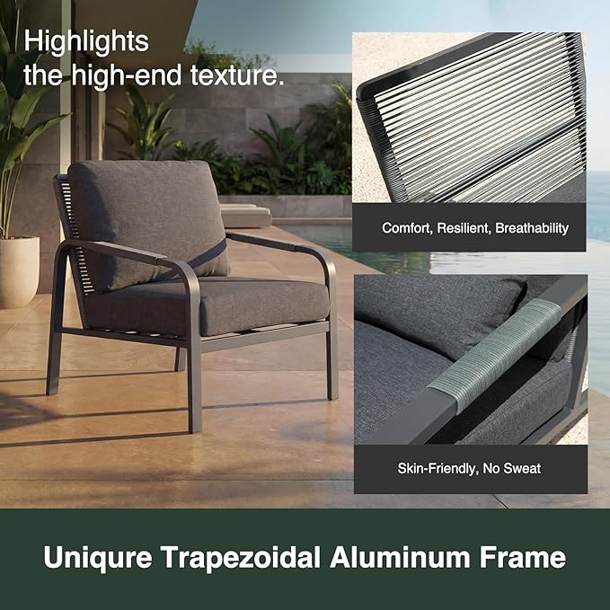 4-Piece Aluminum Outdoor Sofa Set with Coffee Table – 3-Seat Sofa and Rattan-Style Backrests, Perfect for Patio, Balcony, Garden (Grey)