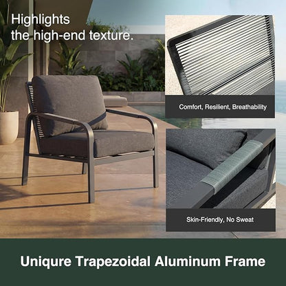4-Piece Aluminum Outdoor Furniture Set with Coffee Table – 2-Seat Sofa with Cushions, All-Weather Metal Frame, Perfect for Patio, Garden, and Balcony,Beige (Grey, Corner Sofa Set)