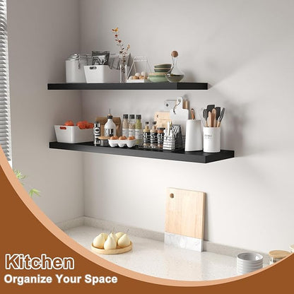 12 Inch Deep Floating Shelves for Wall 2 Pack Floating Shelfs Large Storage Space Wall Decor Display Shelf for Bathroom Living Room Bedroom Kitchen 36" W x 12" D x 1.2" H Black