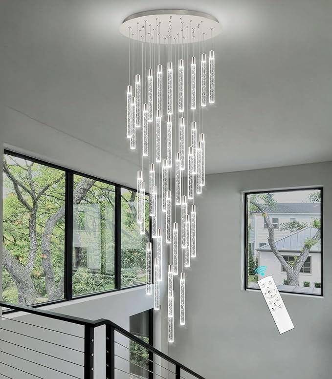 35-Light Long Large Modern Led Crystal Chandeliers Modern Spiral Chandeliers High Ceilings Chandelier for Staircase Foyer Chrome