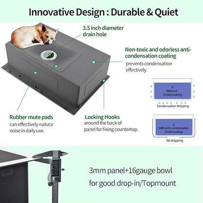 Drop In Kitchen Sink, 25 x 22 x 10 Inch 16 Gauge Single Bowl Topmount Sink T-304 Stainless Steel Kitchen Sinks with Accessories