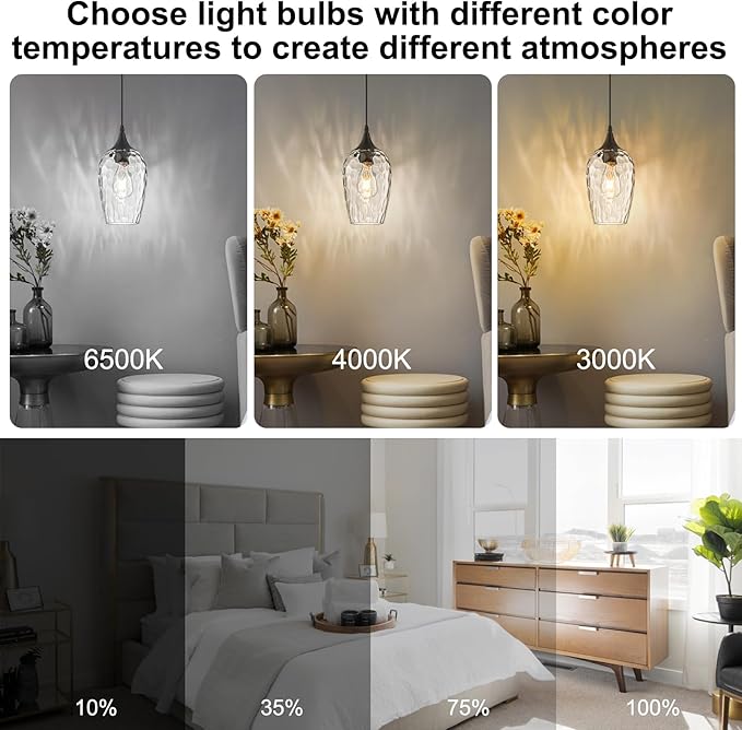 Glass Pendant Lights Kitchen Island 2 Pack, Black Pendant Light Fixtures with Hand-Blown Clear Glass Modem Farmhouse Hanging Light for Kitchen Sink Dining Room Bedroom