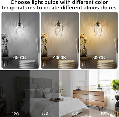 Glass Pendant Lights Kitchen Island 2 Pack, Black Pendant Light Fixtures with Hand-Blown Clear Glass Modem Farmhouse Hanging Light for Kitchen Sink Dining Room Bedroom