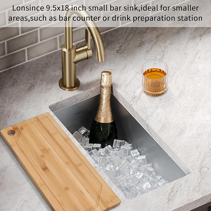 Bar Sink Undermount 9.5 X 18 inch,16 Gauge Stainless Steel Wet Bar Sink with Workstatin,Outdoor Small RV Sinks (9.5" X 18")