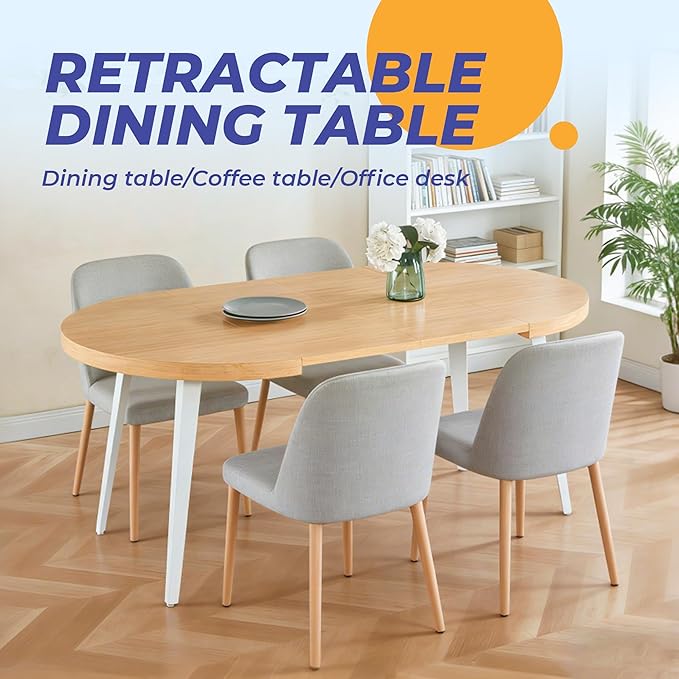 Extendable Dining Room Table, 70.87”-39.37”Large Oval Kitchen Table Set for 4 to 6 People，Wood Tabletop Foldable Tables for Conference Room (1 Table Only Oak)