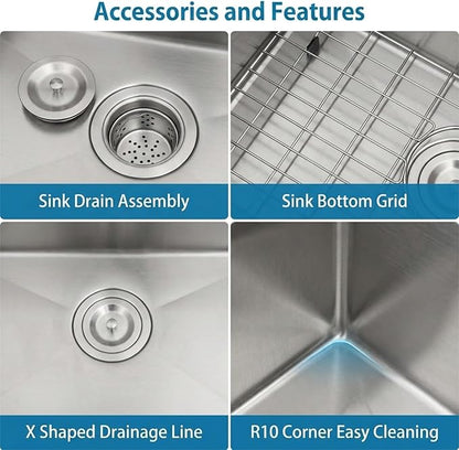 RV Kitchen Sink 25 X 15 inch,Undermount Kitchen Sink with 7 inch Depth,Stainless Steel Kitchen Sinks for RV,Outdoor Caming Van Sink