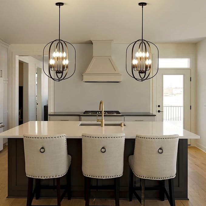 Black Chandelier for Dining Room Light Fixture, 8-Light Foyer Lighting Fixtures Adjustable Pendant Lights Kitchen Island Rustic Modern Farmhouse Chandelier for Entryway, Living Room, Foyer, Bedroom