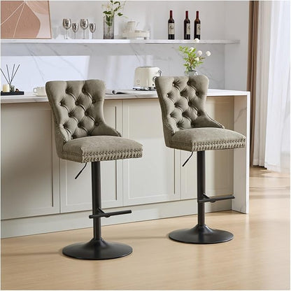 Aged and Retro PU Swivel Barstools Adjusatble Seat Height from 26-33 Inch, Modern Bar Stools with Backs Comfortable Tufted for Home Pub and Kitchen Island
