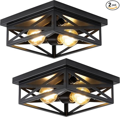 2Pack Vintage Farmhouse Flush Mount Ceiling Light Fixtures, 2-Light Hallway Kitchen Ceiling Light, Industrial Farmhouse Light Fixtures Ceiling Mount for Bedroom