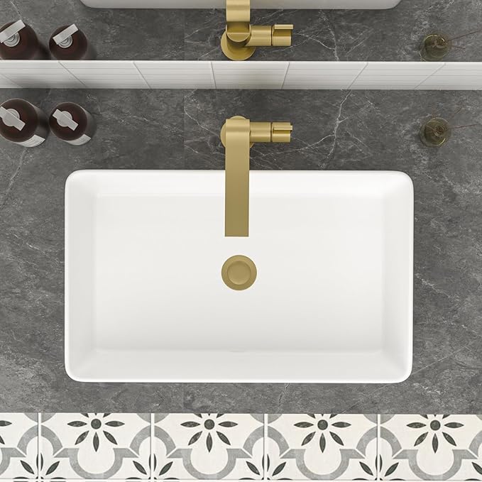 Mocoloo Bathroom Vessel Sink Rectangular 21"X14" Modern Rectangle Countertop Vessel Sink White Porcelain Ceramic Lavatory Vanity Sink Above Counter Basin