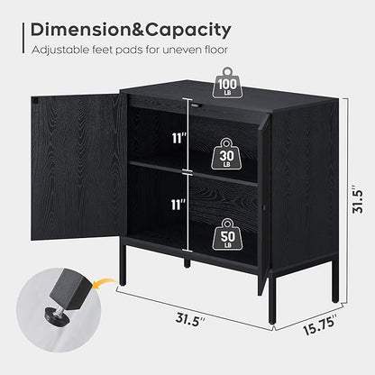 Brafab Set of 2 Black Sideboard Buffet Cabinet with Natural Rattan Decorated Doors, 31.5" W Rattan Cabinet, Console Storage Cabinet, Boho Credenza for Living Room, Entryway, Dining Room/Square Doors