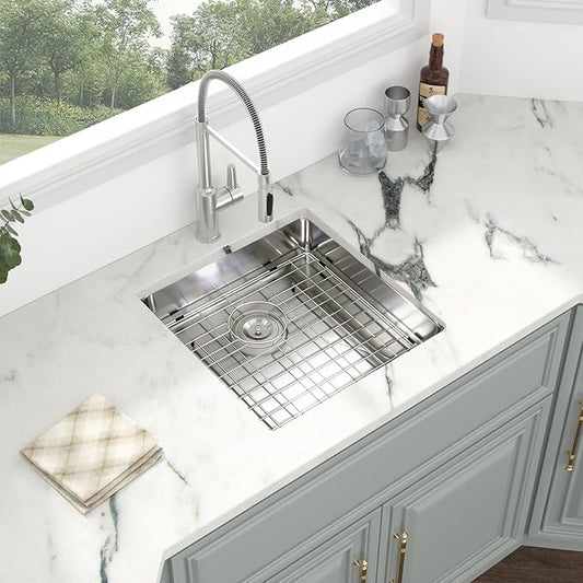 Kichae 18 Inch Undermount Kitchen Sink Single Bowl 16 Gauge Stainless Steel Handmade Modern Bar Prep 5" ADA Small Kitchen Sink Round Corner