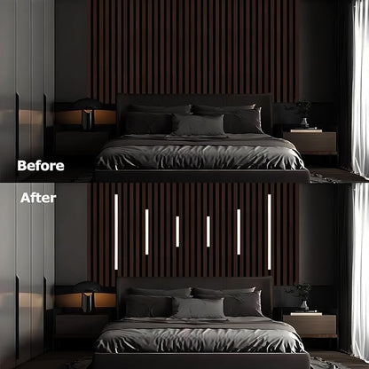 LED Recessed Wall Lighting Kit for Wall Panels CCT COB Strip Lights with Remote Controller, 6pcs Adhesive Wall Strip Lights, Dimmable 3000K-6000K for Wood Slat, Acoustic Panels, Kitchen, Stairs