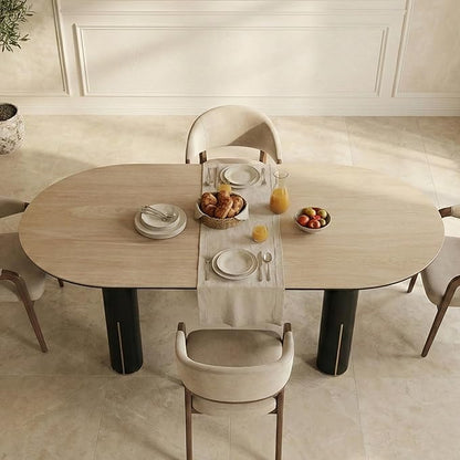 79'' Modern Dining Table for 8, Luxury Oval Sintered Stone Kitchen Table with Solid Wood Legs, Mid-Century Farmhouse Dining Room Table for Living Room
