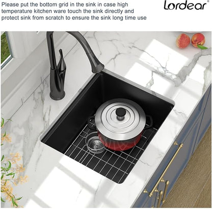 Lordear 21 Inch Granite Composite Bar Sink - 21"x18" Undermount Kitchen Sink Black Single Bowl Under Counter Ledge Workstation Bar Prep RV Basin