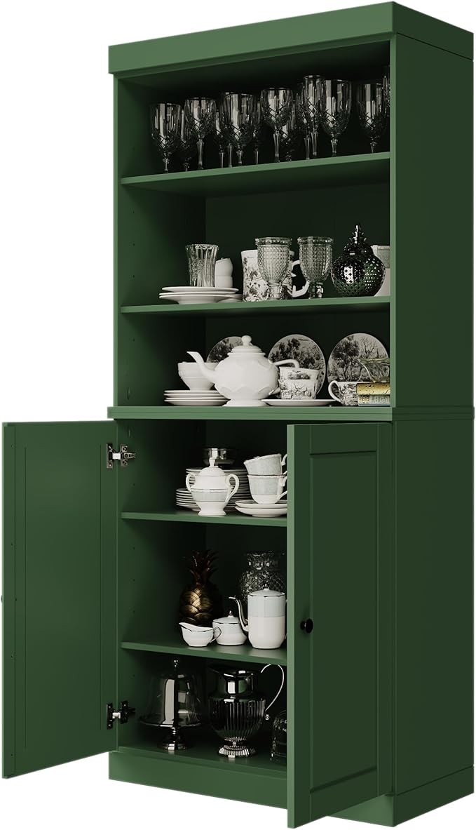 Palace Imports 100% Solid Wood Kitchen Pantry w/ 2 Wood Doors, Green, 32" w x 71.5" h, Renewable Eco-Friendly Pine, Made in Brazil