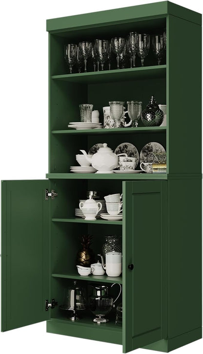 Palace Imports 100% Solid Wood Kitchen Pantry w/ 2 Wood Doors, Green, 32" w x 71.5" h, Renewable Eco-Friendly Pine, Made in Brazil