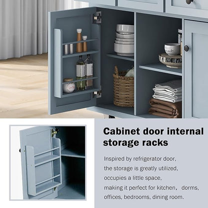 Merax Rolling Mobile Kitchen Island Cart Cabinet with Door Internal Storage Racks, 3 Drawers and 5 Locking Wheels for Dining Room
