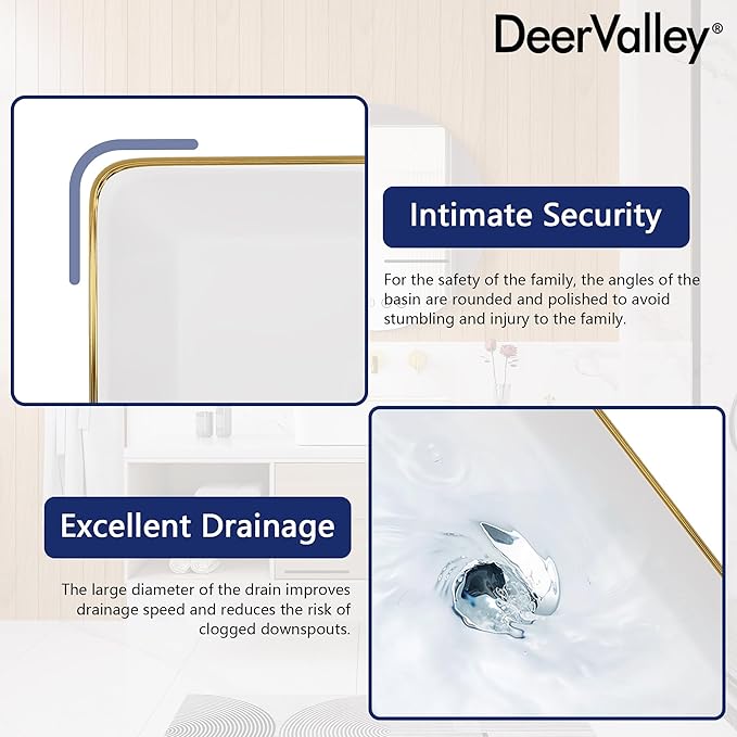 DeerValley 19x15 Inch Rectangular Vessel Sink, White Ceramic Bathroom Sink with Gold Trim, Above Counter Modern Basin, DV-1V0365