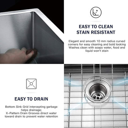 TORVA 28-Inch Undermount Kitchen Sink, Premium 304 Stainless Steel Bar Sink - 10 Inches Deep Basin Single Bowl Sink